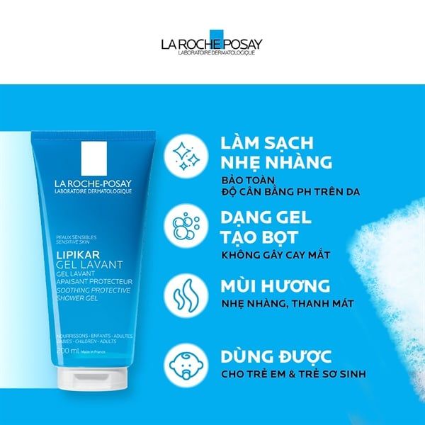 Gel tắm làm sạch làm dịu và bảo vệ da nhạy cảm La Roche Posay Lipikar Shower Gel 200ml