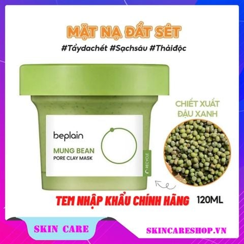 Mặt Nạ Đất Sét Hỗ Trợ Thải Độc Da Beplain Mung Bean Pore Clay 120ml
