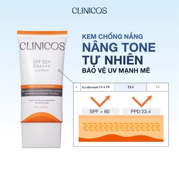 Kem chống nắng nâng tông tự nhiên Clinicos Tone Up Truth Sunscreen SPF50+ 50ml