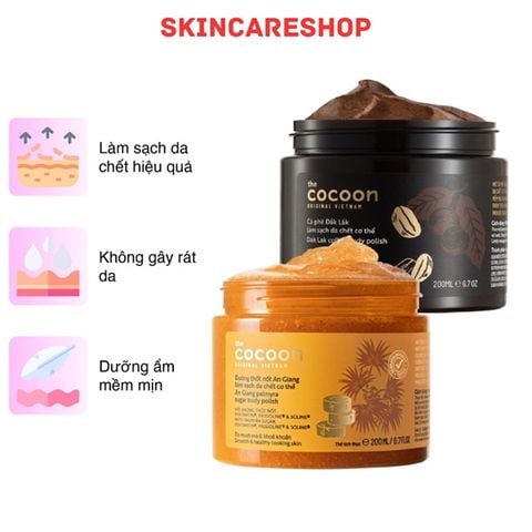 Combo Tẩy Da Chết Body Cà Phê Dak Lak, Đường Thốt Nốt An Giang Cocoon Body Polish 200ml