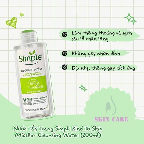 Nước Tẩy Trang Simple Kind To Skin Micellar Cleansing Water 200ml