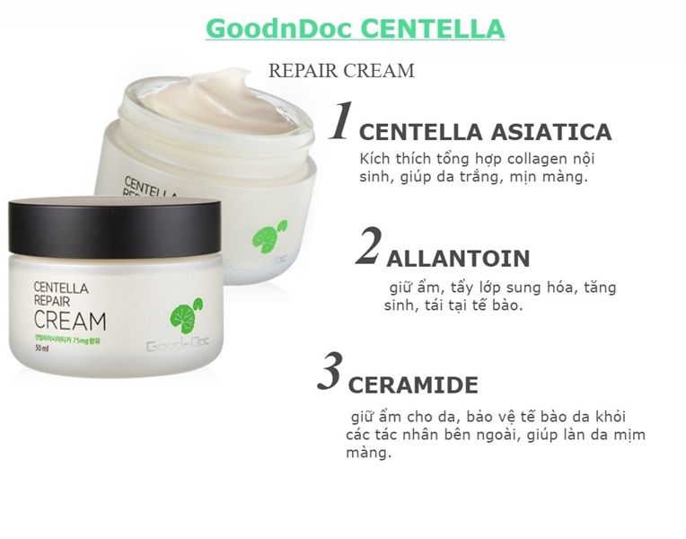 Kem Dưỡng Phục Hồi Da Chiết Xuất Rau Má Goodndoc Centella Repair Cream 50ml