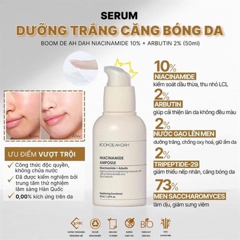 Tinh Chất Dưỡng Trắng Căng Bóng Da Boom De Ah Dah Niacinamide 10% + Arbutin 2% 50ml