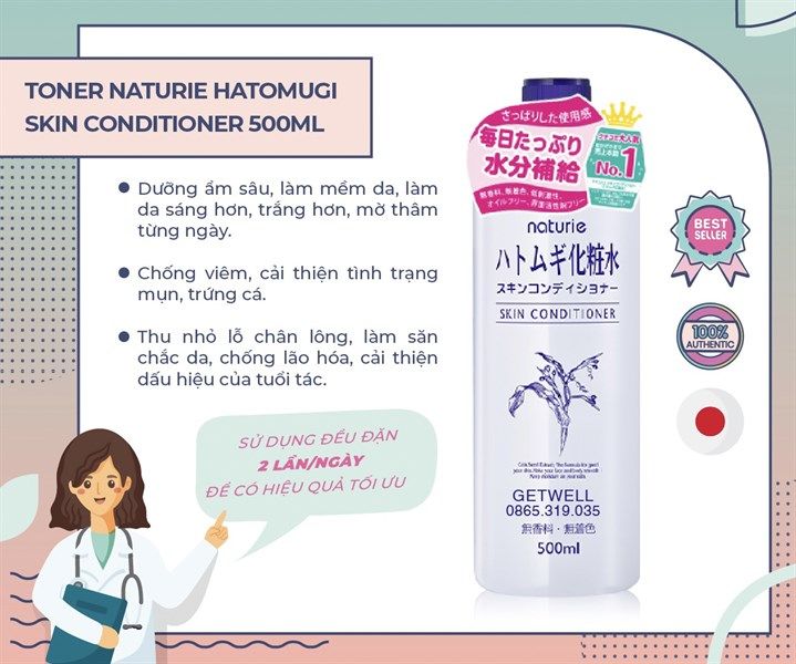 Nước cân bằng Skin Conditioner Hatomugi Naturie 500ml