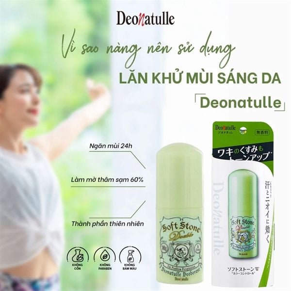 Lăn Khử Mùi Soft Stone W Double Deodorant Color Control Đá Khoáng Xanh 20g
