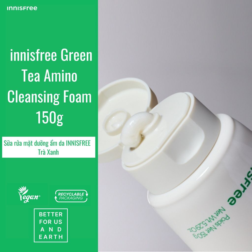 Sữa Rửa Mặt innisfree Green Tea Amino Hydrating Cleansing Foam 150g