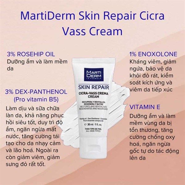 Kem dưỡng tái tạo & phục hồi da nhạy cảm MartiDerm Skin Repair Cicra Vass Cream 30ml