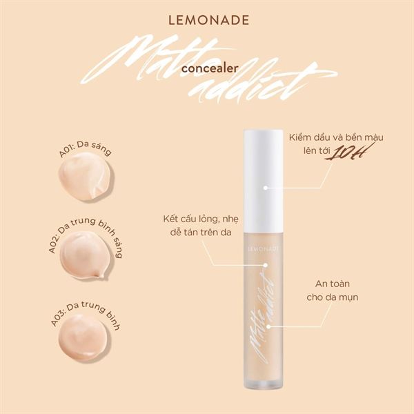 Kem che khuyết điểm kiềm dầu bền màu Lemonade Matte Addict Concealer 3g