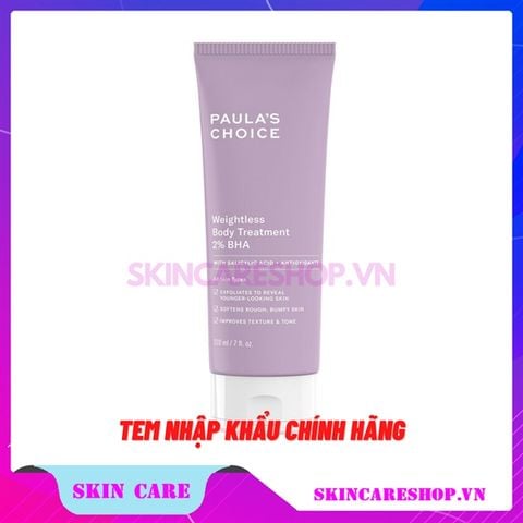 Kem Dưỡng Thể Giảm Viêm Lỗ Chân Lông, Làm Mềm Da Paula's Choice Weightless Body Treatment 2% BHA 210ml