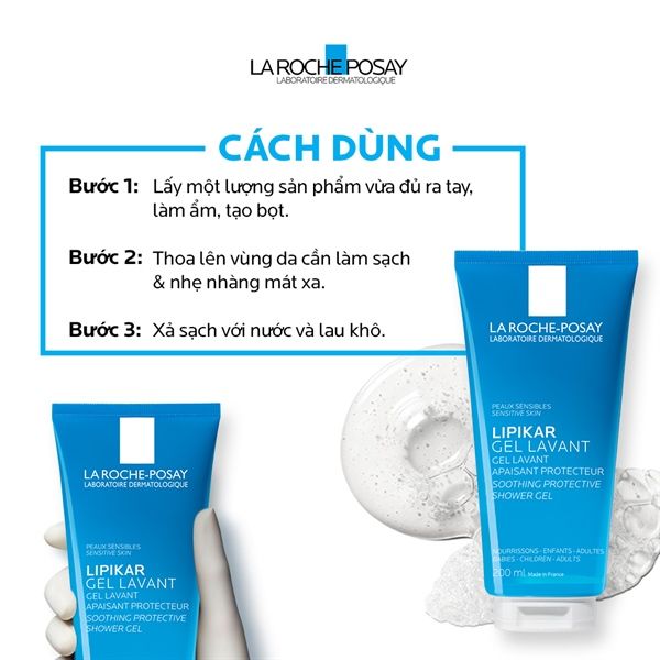 Gel tắm làm sạch làm dịu và bảo vệ da nhạy cảm La Roche Posay Lipikar Shower Gel 200ml