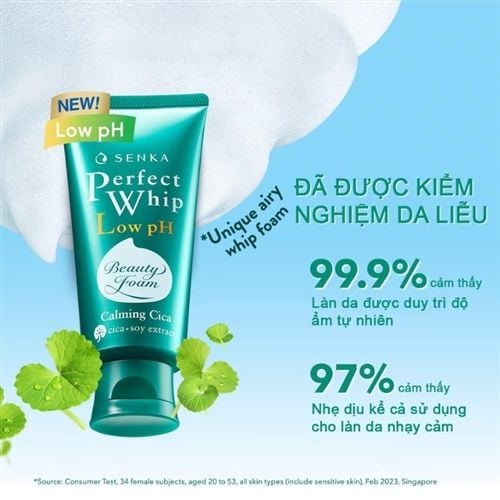 Sữa Rửa Mặt Senka Perfect Whip Low pH Calming Cica Cho Da Nhạy Cảm 100g