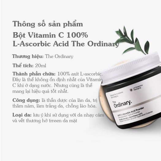 Bột Vitamin C The Ordinary 100% L-Ascorbic Acid Powder 20g