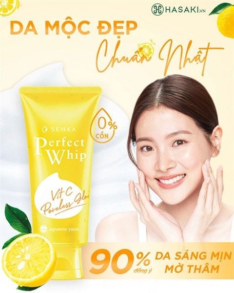 Sữa Rửa Mặt Senka Perfect Whip Vit C Poreless Glow Dưỡng Sáng Mờ Thâm 100g