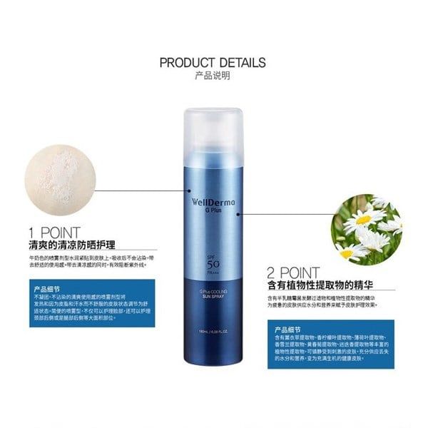 Xịt chống nắng chống trôi Wellderma G Plus Cooling Sun Spray 180ml