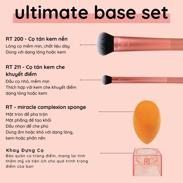 Bộ Cọ Đánh Nền Và Mút Real Techniques Ultimate Base SetBộ Cọ Đánh Nền ...