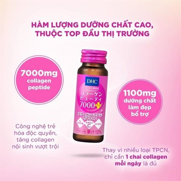 Nước Uống Bổ Sung Collagen DHC Collagen Beauty 7000 Plus (Hộp 10 Chai)