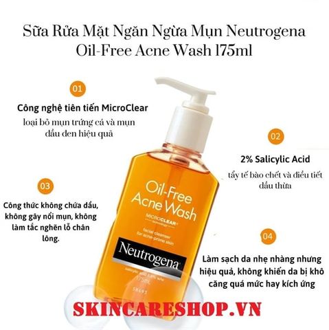 Sữa Rửa Mặt Cho Da Mụn Neutrogena Oil-Free Acne Wash