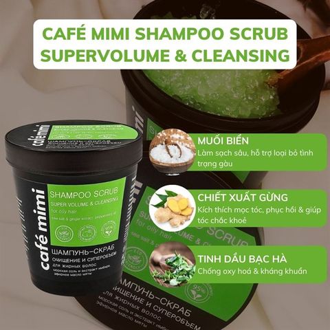 Tẩy Tế Bào Chết Da Đầu Cafe Mimi Cleansing & Super Volume Shampoo Scrub 330g