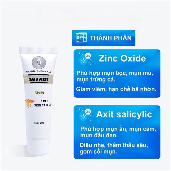 Gel Giảm Mụn SANTAGIFT SPF 30 3 In 1 Skin Care Gel 20g