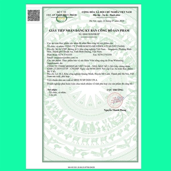 Thực Phẩm Bảo Vệ Sức Khỏe Viên Uống Sáng Da D-Na Whitening Supplement 30 Viên
