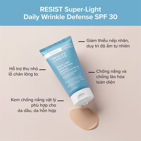 Kem Chống Nắng Dưỡng Ngày Siêu Nhẹ Paula’s Choice Resist Super-Light Wrinkle Defense SPF 30 15ml