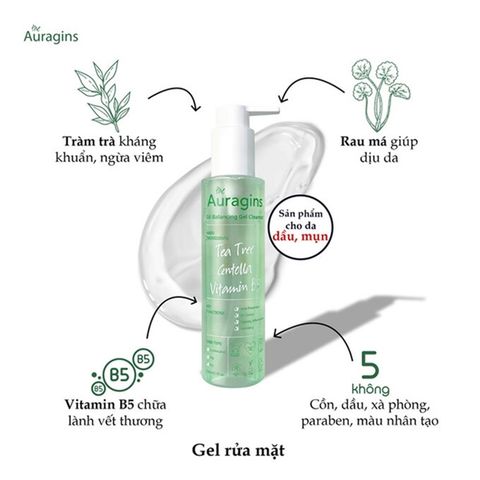 Gel Rửa Mặt Làm Sạch Sâu Cho Da Dầu Mụn The Auragins Oil Balancing Gel Cleanser 150ml