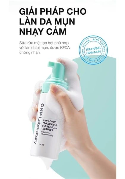 Sữa rửa mặt cho da mụn nhạy cảm CNP AC Pro Bubble Foam Cleanser 150ml