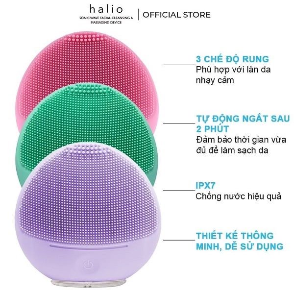 Máy rửa mặt Halio Sensitive Facial Cleansing & Massaging Device Baby Pink