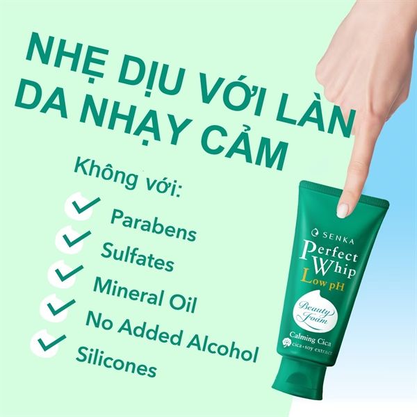 Sữa Rửa Mặt Senka Perfect Whip Low pH Calming Cica Cho Da Nhạy Cảm 100g
