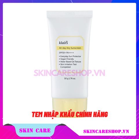 Kem Chống Nắng Klairs All-day Airy Sunscreen SPF50+ PA++++ 50g