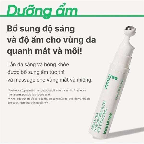 Thanh Lăn Dưỡng Mắt Innisfree Green Tea Hyaluronic Glow Eye and Face Ball 10ml