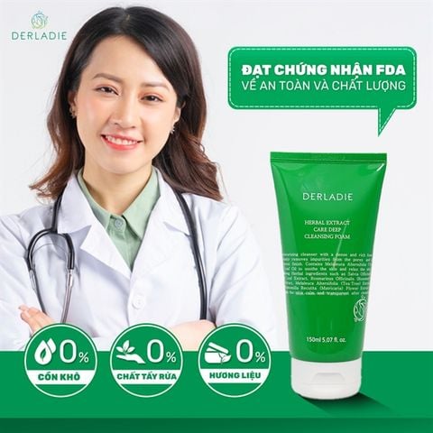 Sữa Rửa Mặt Tràm Trà Derladie Herbal Extract Care Deep Cleansing Foam 150ml