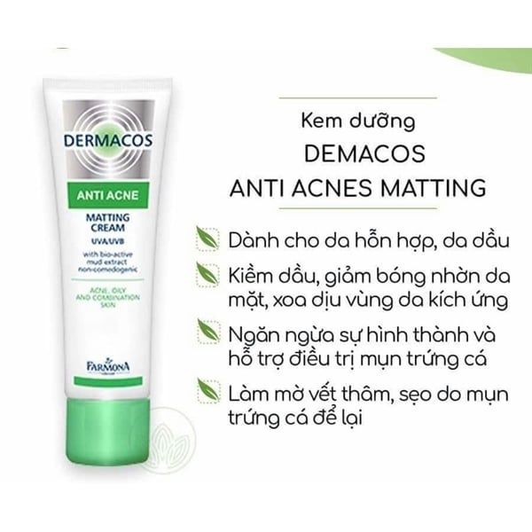 Kem Giảm Bóng Dầu, Ngừa Mụn Dermacos Anti-Acne Matting Cream 50ml