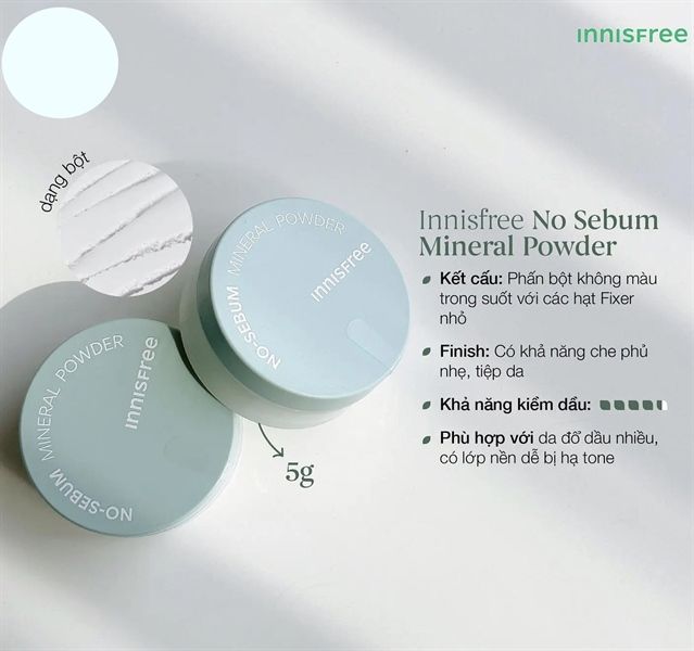 Phấn phủ kiềm dầu dạng bột khoáng Innisfree No sebum Mineral Powder 5g