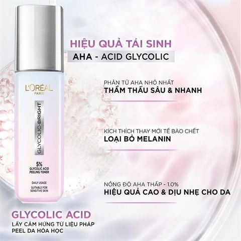 Nước Dưỡng Mềm Mịn Sáng Da L'Oreal Glycolic Bright 5% Glycolic Acid Peeling Toner 128ml