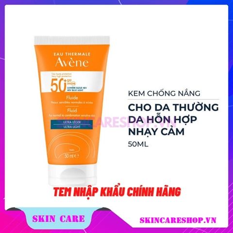 Kem Chống Nắng Cho Da Thường, Hỗn Hợp & Nhạy Cảm Avene Very High Protection Fluid SPF50+ 50ml
