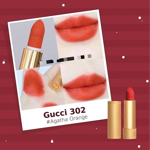 Son Gucci Matte Lipstick - 302 Agatha Orange: màu đỏ cam