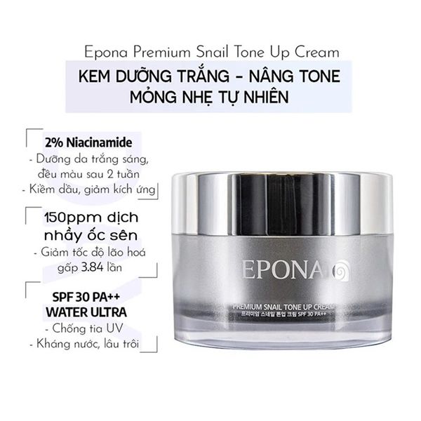 Kem Dưỡng Epona Sáng Da, Nâng Tông Premium Snail Tone Up Cream SPF 30/ PA++ 50ml