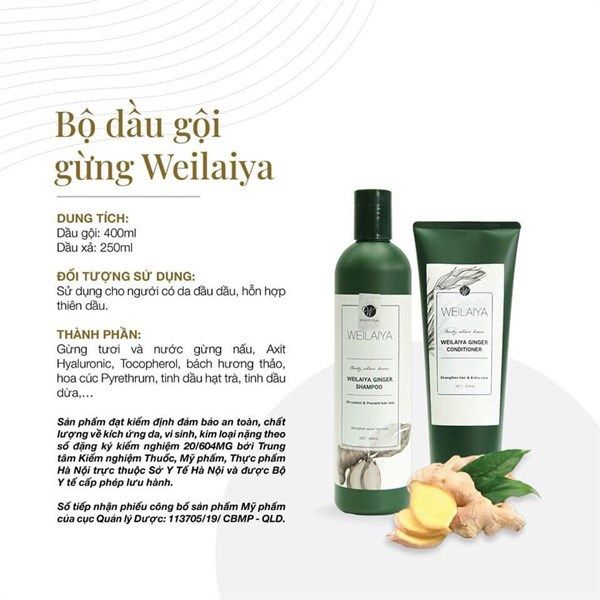 Bộ dầu gội xả gừng Weilaiya Hair Strength Shampoo & Conditioner Ginger 250ml/chai