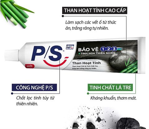 Kem Đánh Răng P/S Than Hoạt Tính Trắng Răng Tự Nhiên 230g