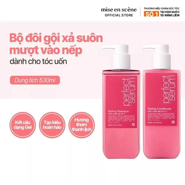 Bộ gội xả mise en scene Perfect Serum Styling Shampoo 530ml