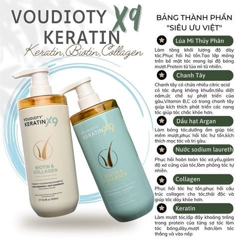 Bộ Gội Xả Voudioty Keratin X9 Biotin & Collagen 1000ml