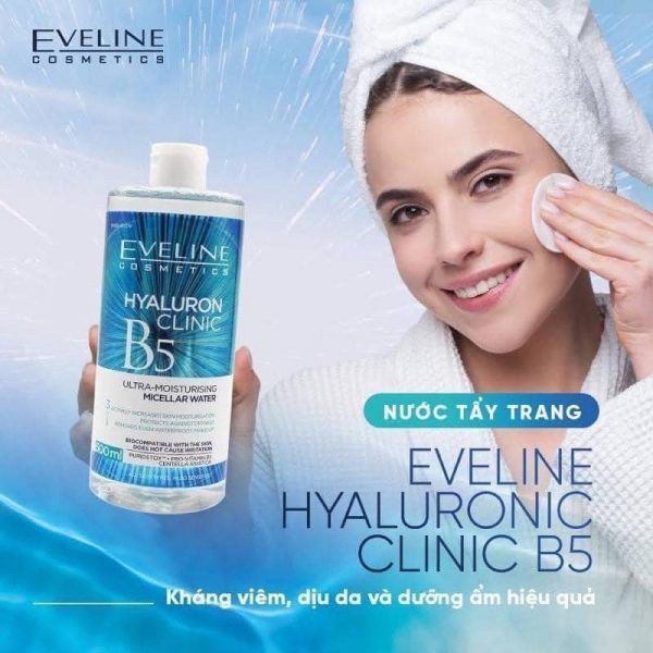 Nước Tẩy Trang Eveline Hyaluron Clinic B5 Ultra-Moisturizing Micellar Water 500ml