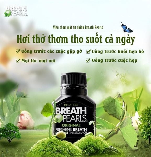 Viên uống thơm miệng Breath Pearls Original Freshens Breath Soothes The Stomach (50 viên)