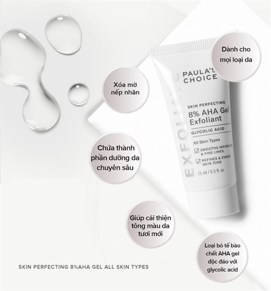 Gel Tẩy Da Chết Làm Sáng Da Paula's Choice Skin Perfecting 8% AHA Gel Exfoliant