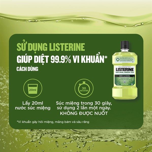 Nước Súc Miệng Listerine Natural Green Tea Zero Alcohol Multi-Action Mouthwas