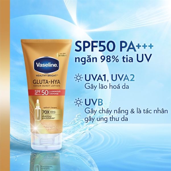 Serum Chống Nắng Vaseline Healthy Bright Gluta-Hya Serum Burst Lotion SPF50 PA+++ 260ml