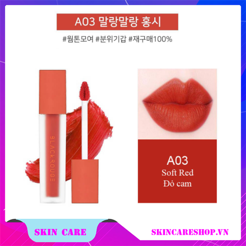 Son Black Rouge Air Fit Velvet Tint màu A03 Đỏ cam cháy