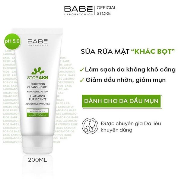 Sữa rửa mặt Babe Stop AKN Purifying Cleansing Gel 200ml