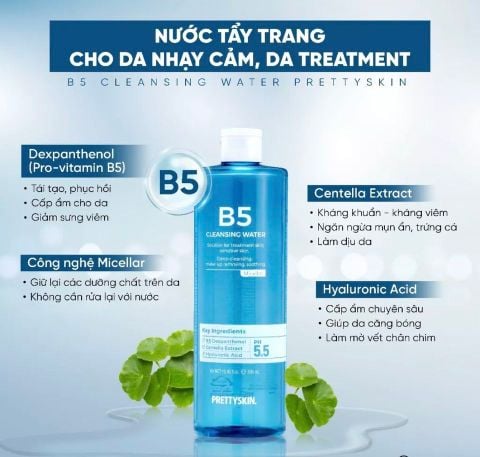 Nước Tẩy Trang Phục Hồi Cho Da Nhạy Cảm Pretty Skin B5 Cleansing Water 500ml